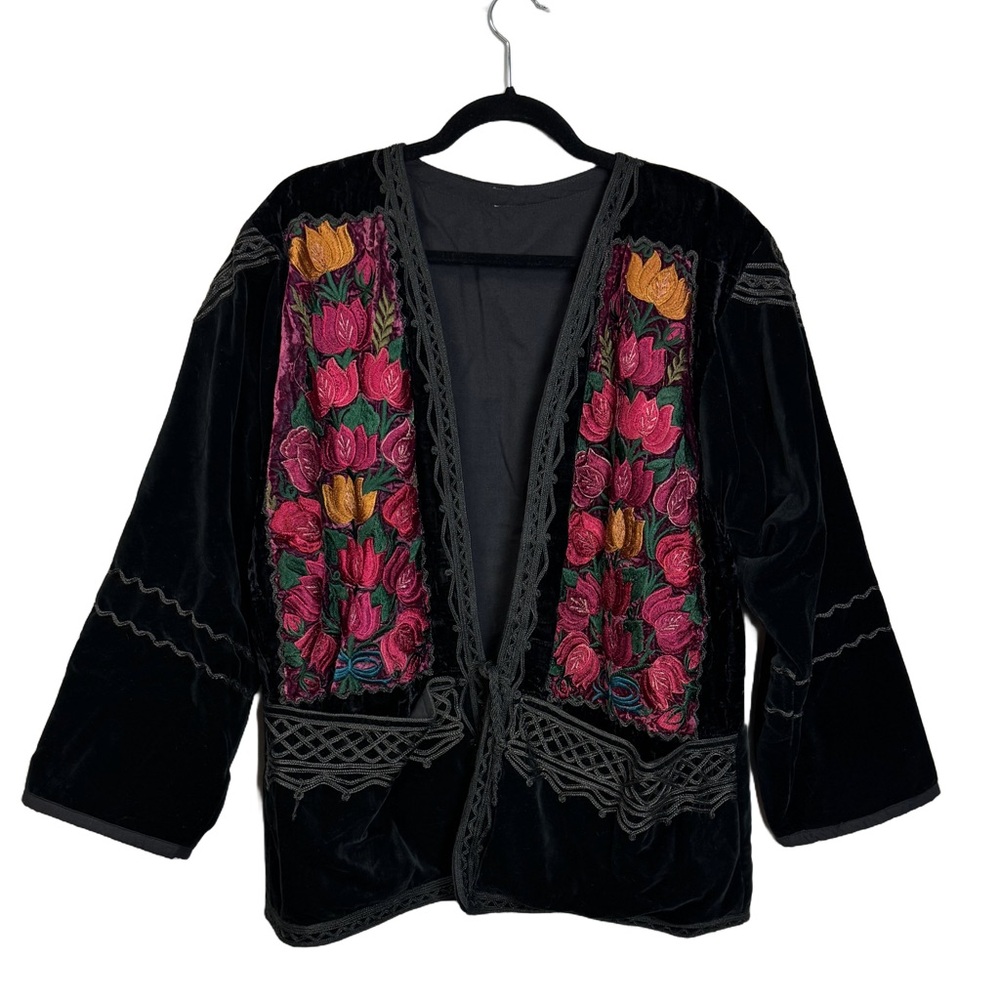 Vintage Handmade Embroidered Floral Velvet Jacket